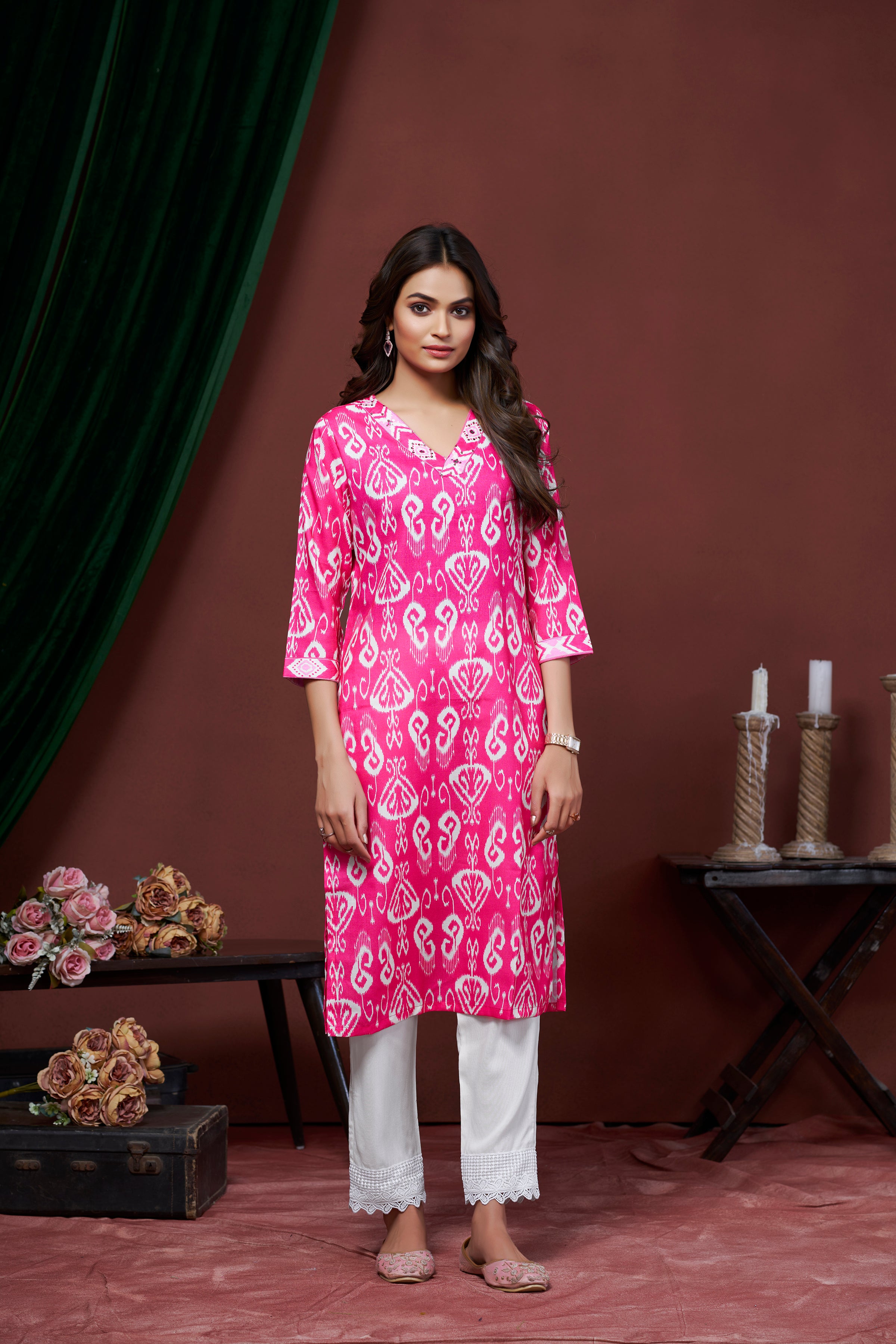 COTTON LILEN PINK KURTI