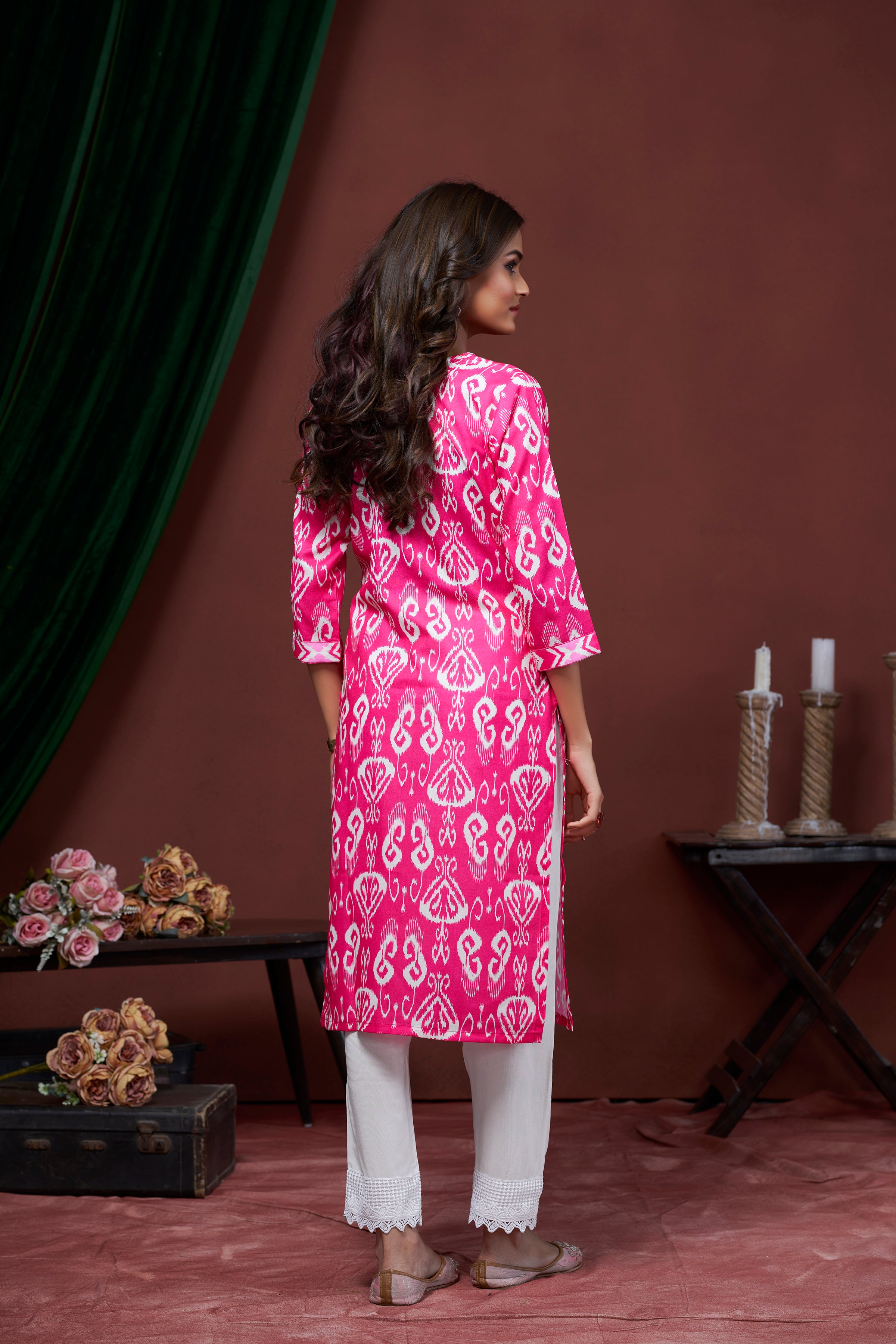 COTTON LILEN PINK KURTI