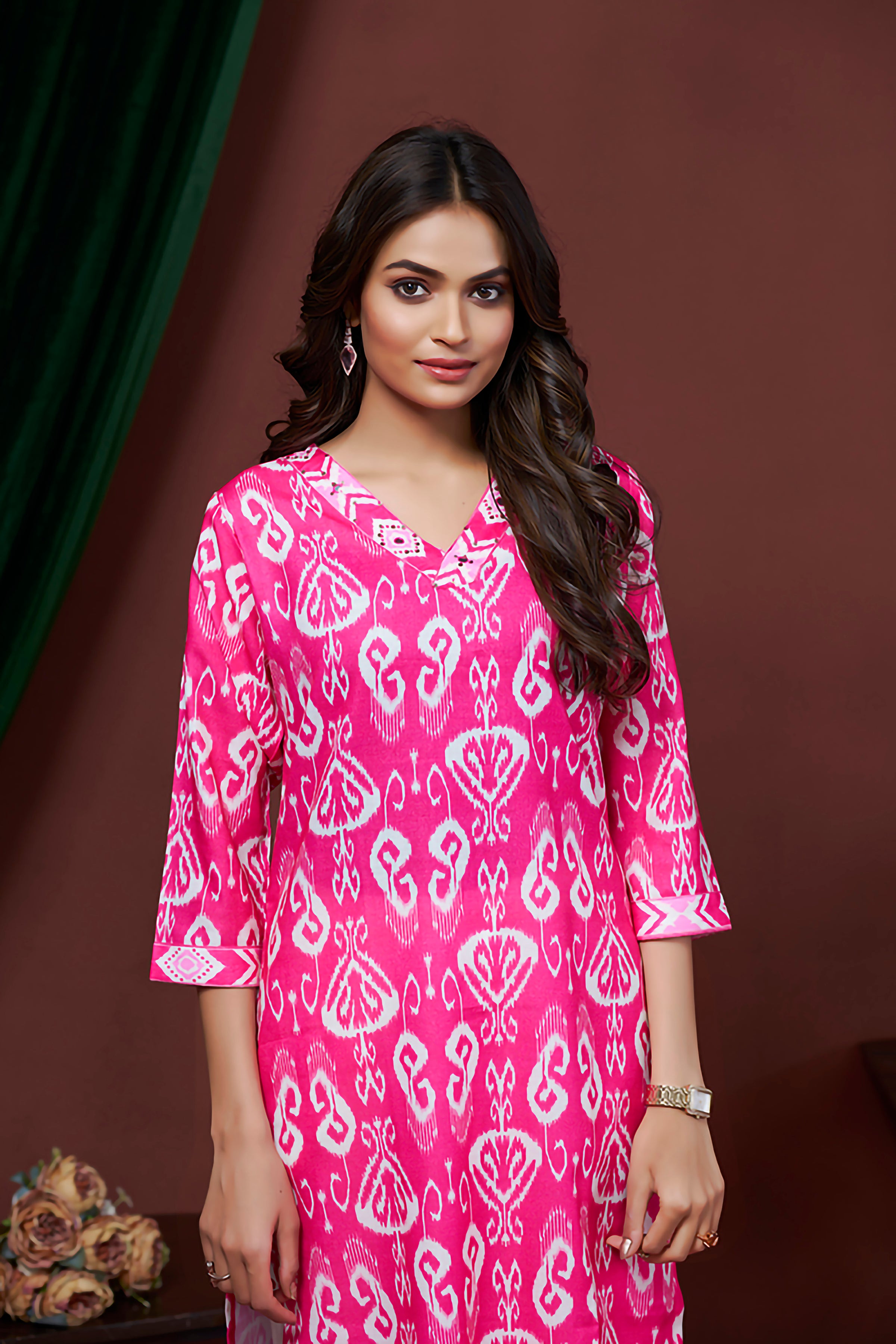 COTTON LILEN PINK KURTI
