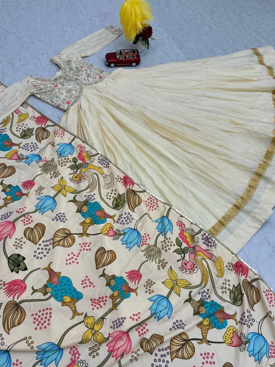 CHINON SILK GOWN WITH EMBROIDEY WORK