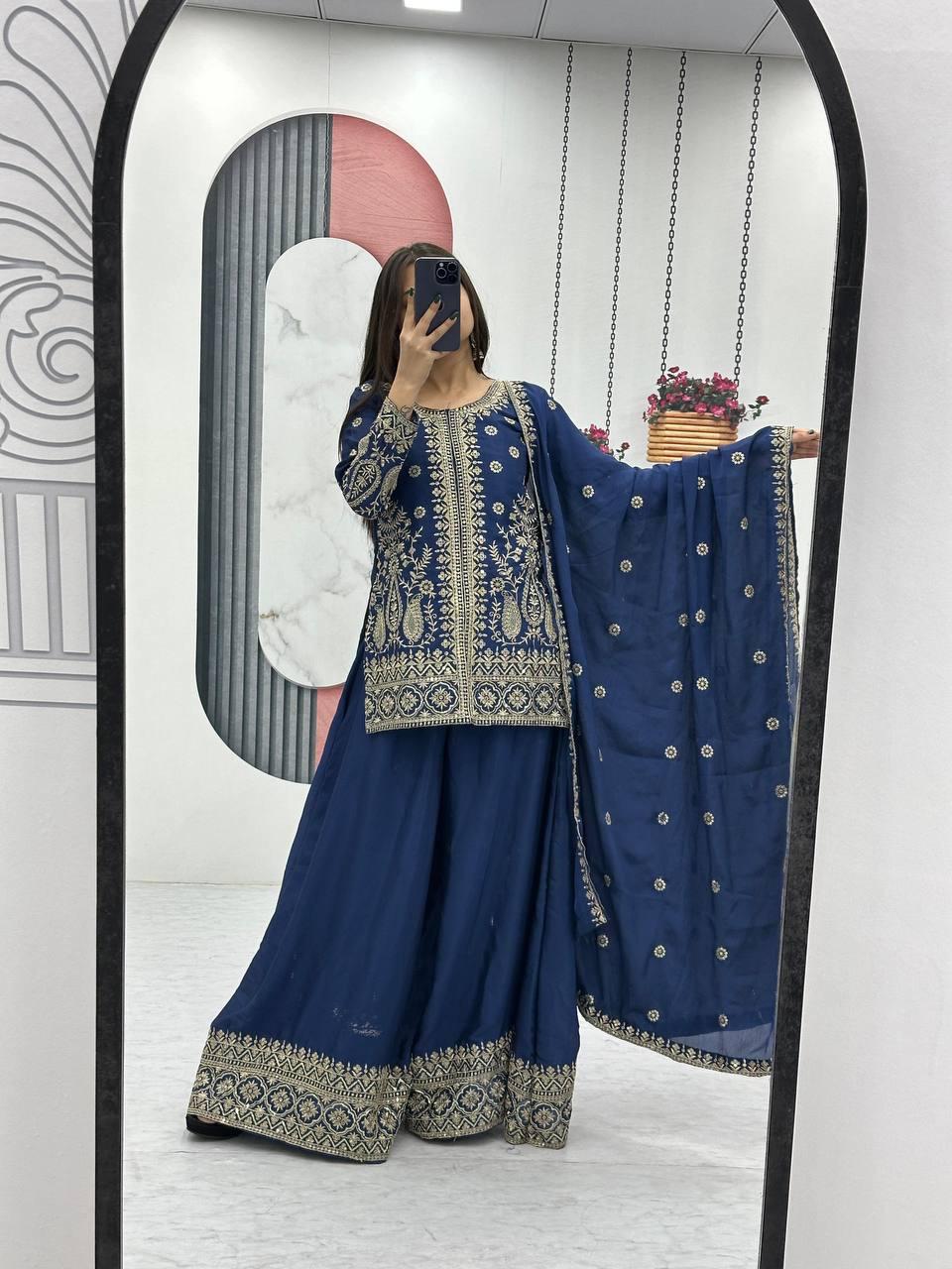 DESIGNER TOP AND PALAZZO WITH DUPATTA