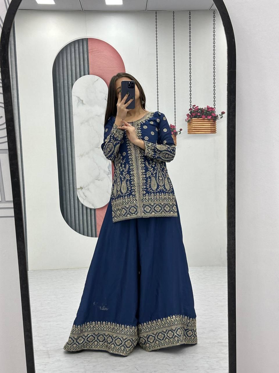 DESIGNER TOP AND PALAZZO WITH DUPATTA