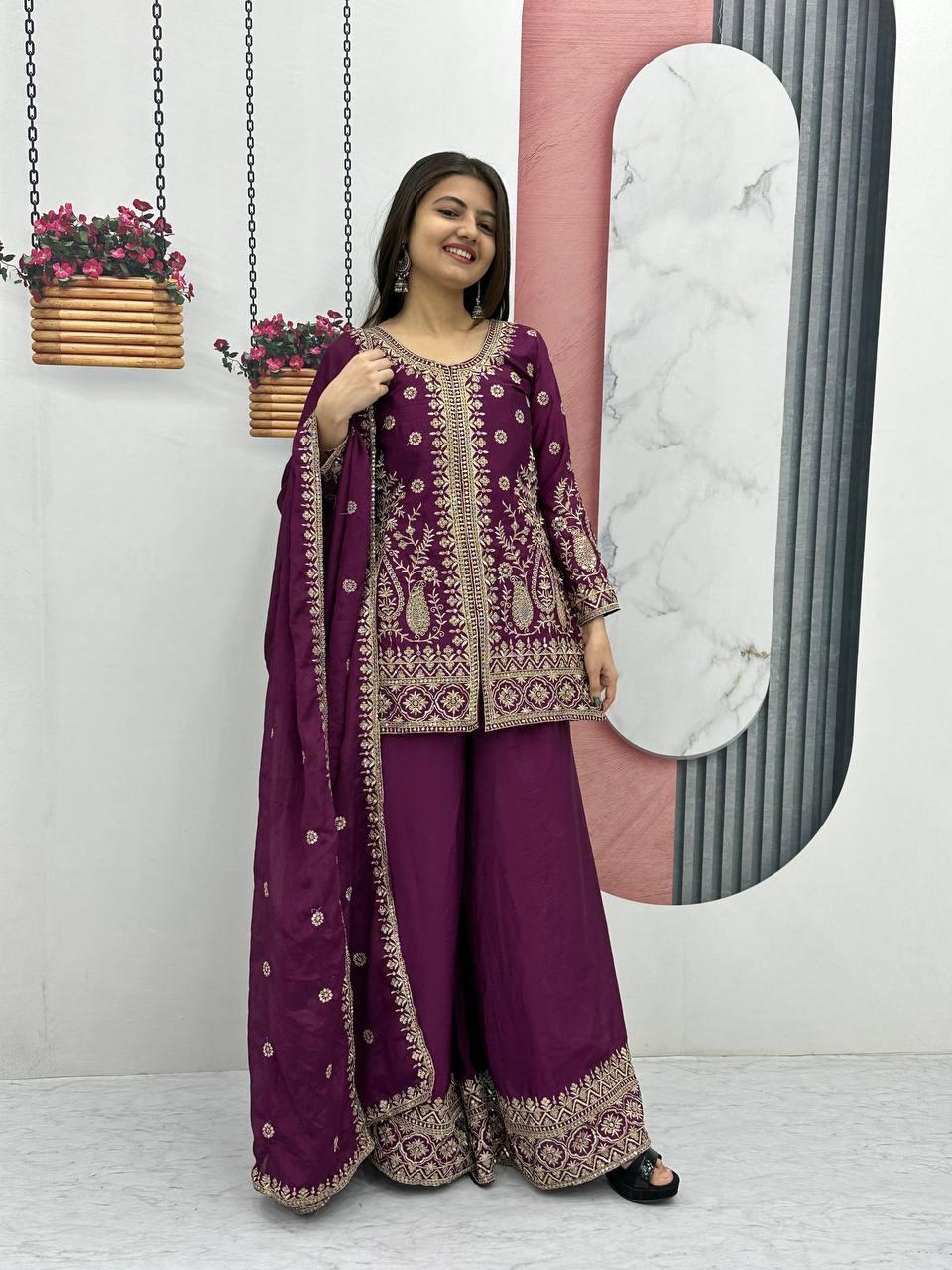 DESIGNER TOP AND PALAZZO WITH DUPATTA