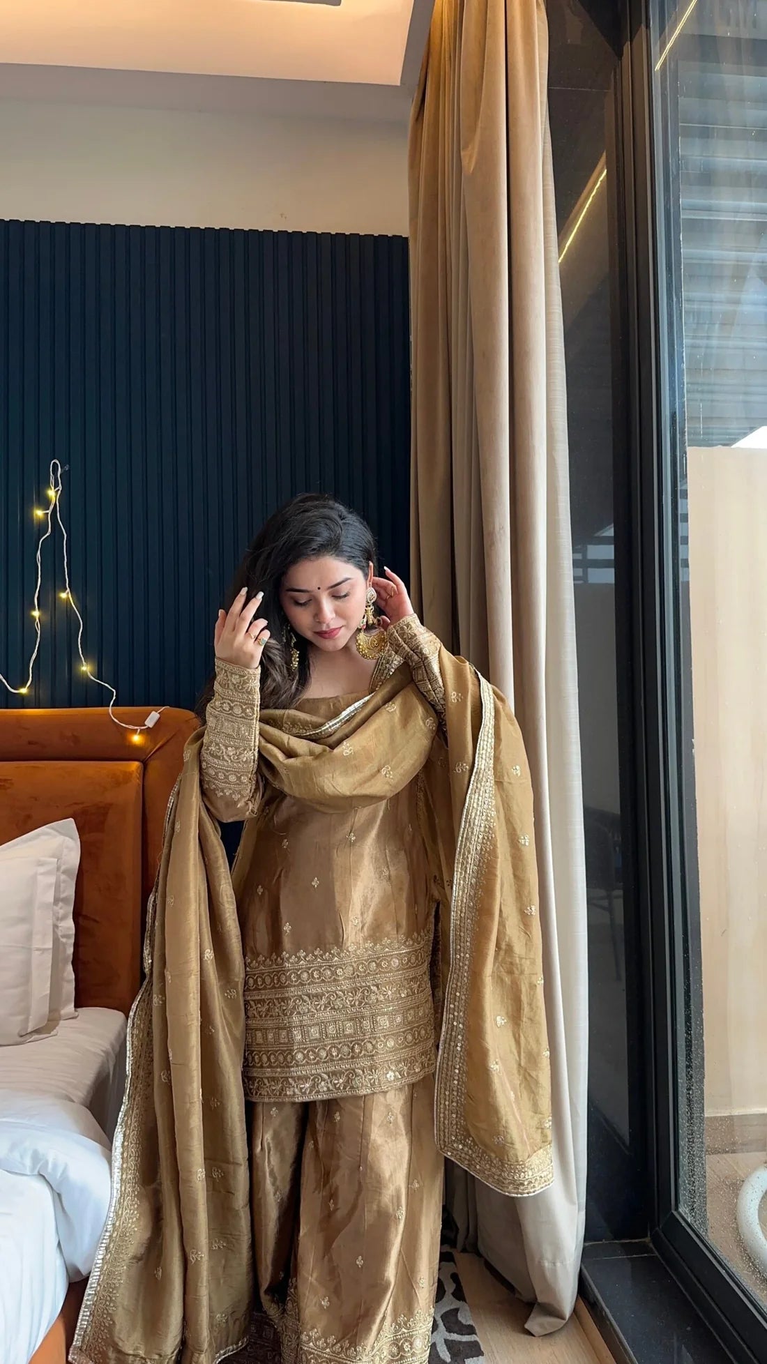 New Wedding special Golden Color Suit and Palazzo Set