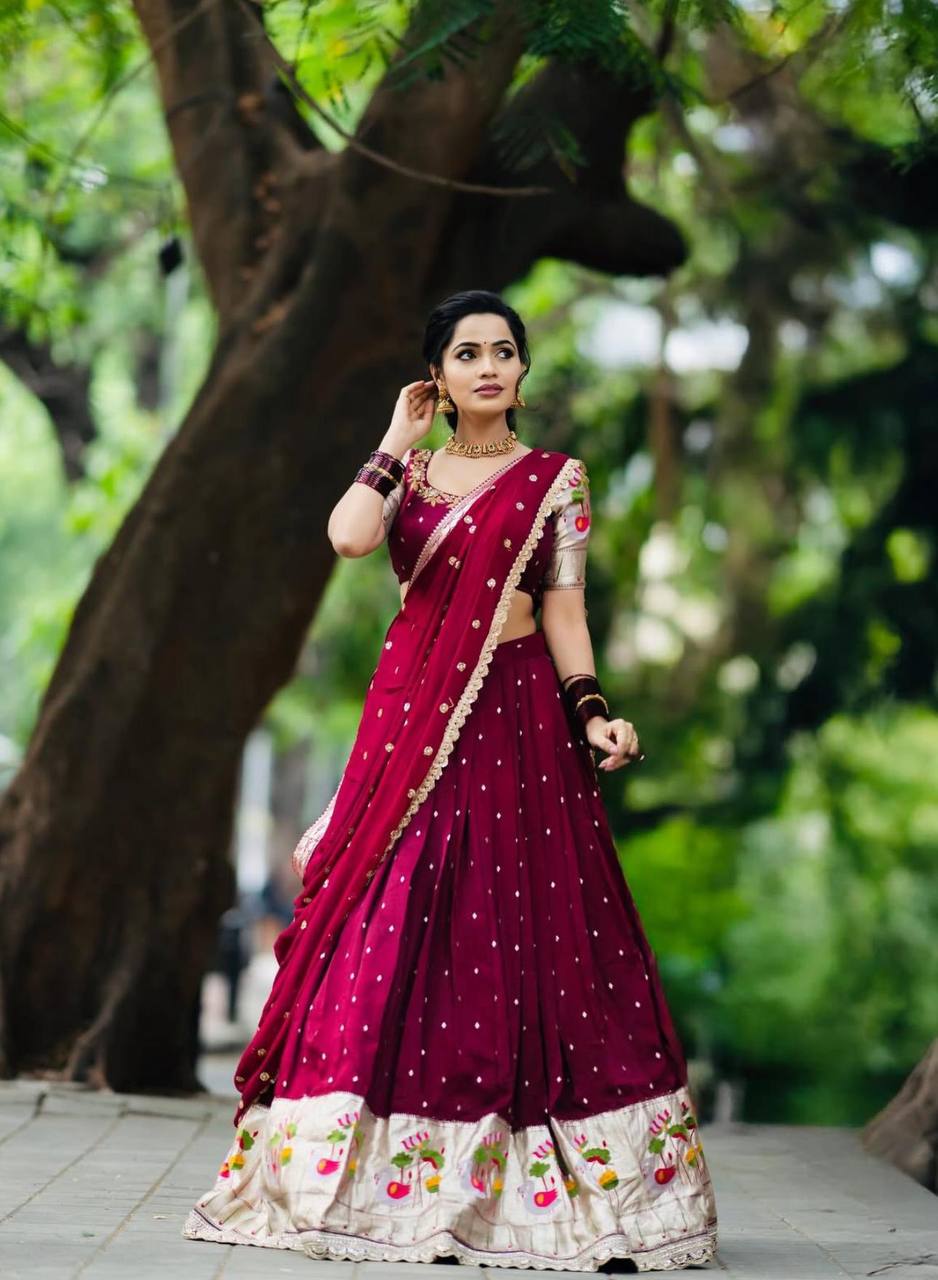Wedding Special Maroon Color Embroidery Sequence Lehenga