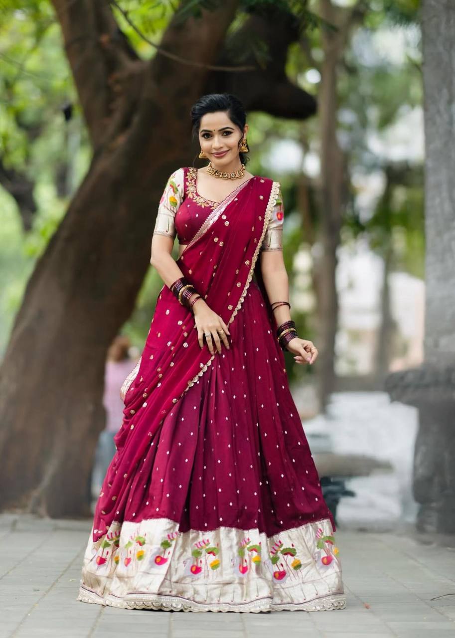 Wedding Special Maroon Color Embroidery Sequence Lehenga
