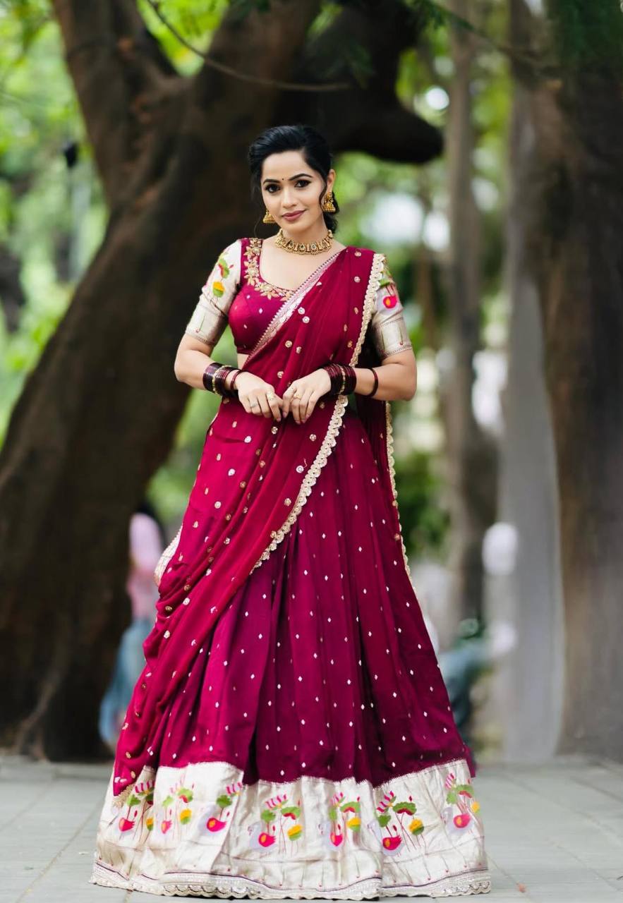 Wedding Special Maroon Color Embroidery Sequence Lehenga