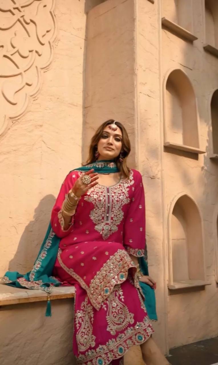 DESIGNER PARTY WEAR TOP PALAZZO AND DUPATTA SET