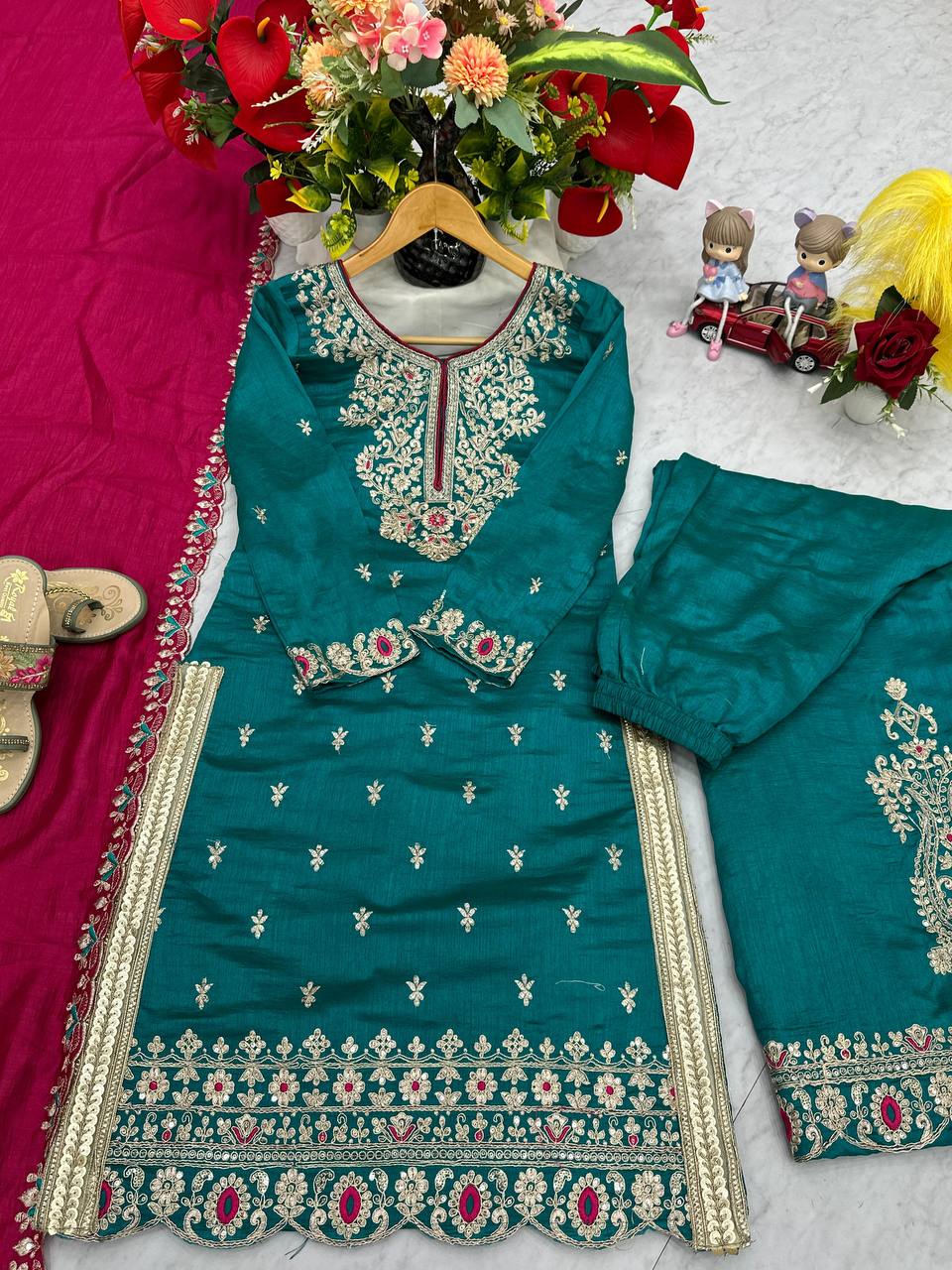 DESIGNER PARTY WEAR TOP PALAZZO AND DUPATTA SET