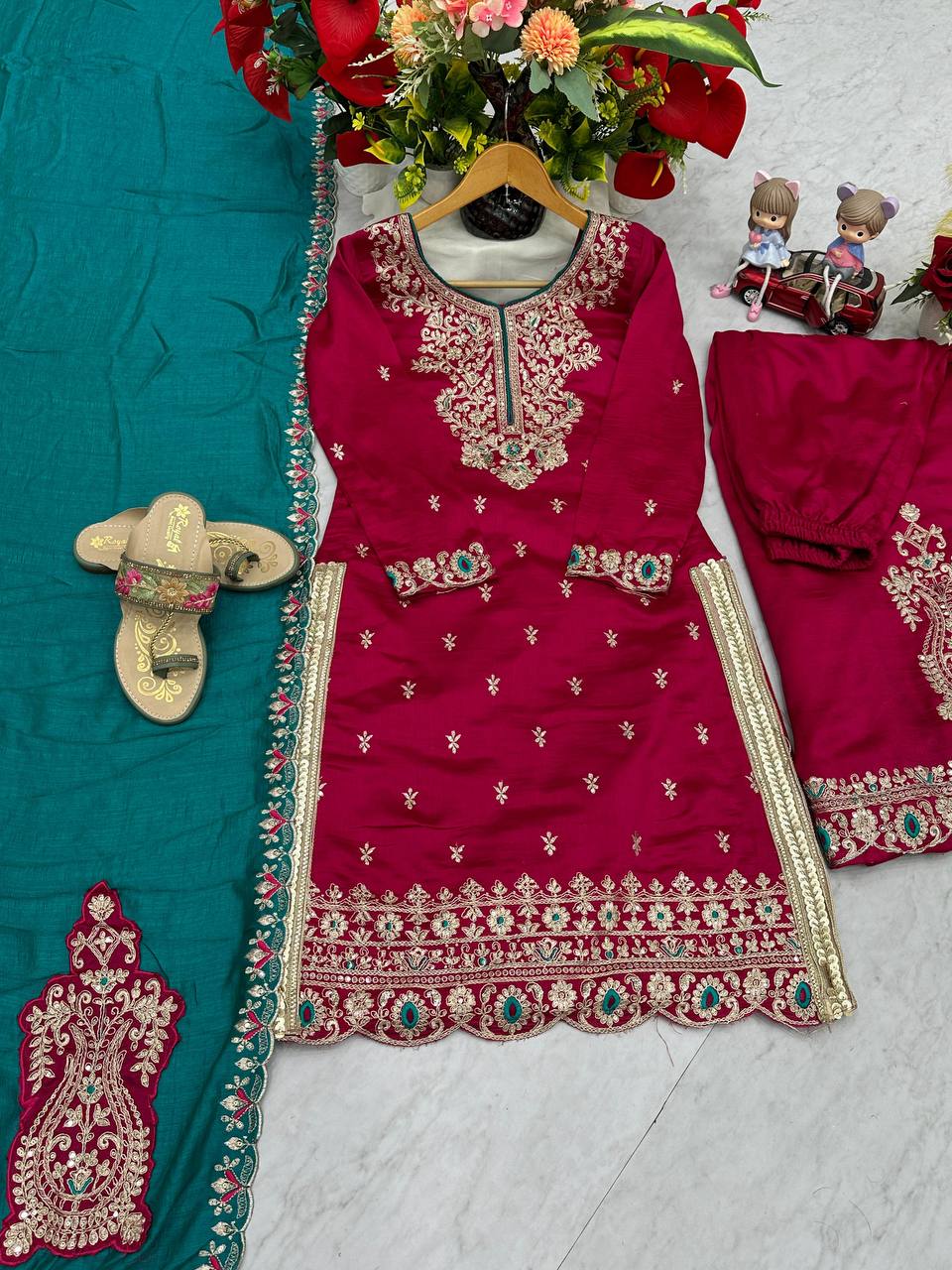 DESIGNER PARTY WEAR TOP PALAZZO AND DUPATTA SET