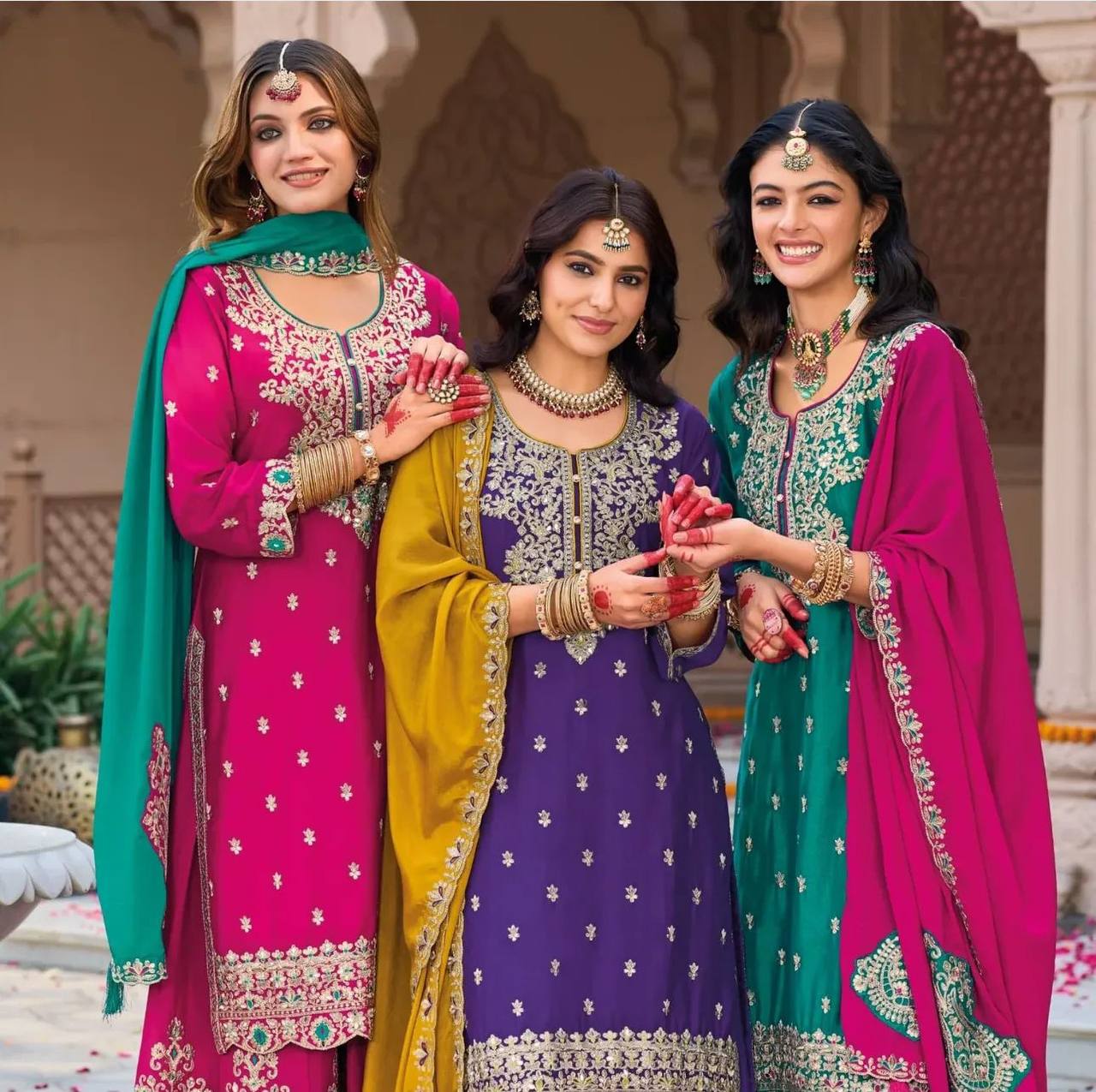 DESIGNER PARTY WEAR TOP PALAZZO AND DUPATTA SET