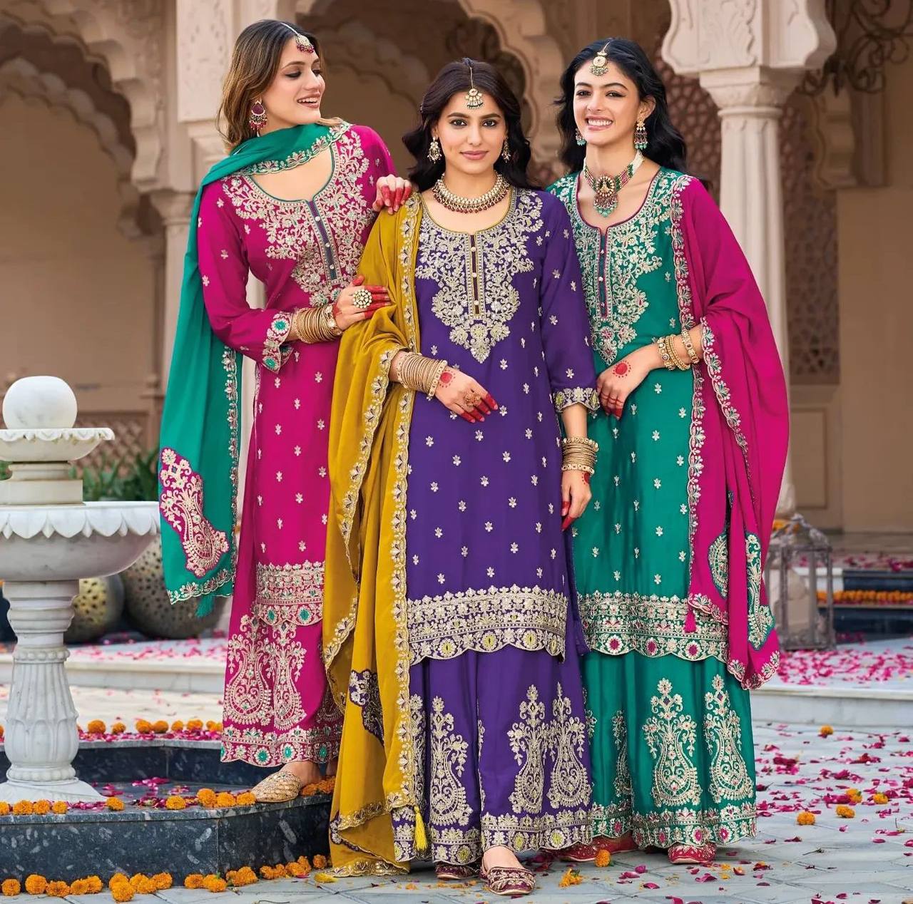 DESIGNER PARTY WEAR TOP PALAZZO AND DUPATTA SET