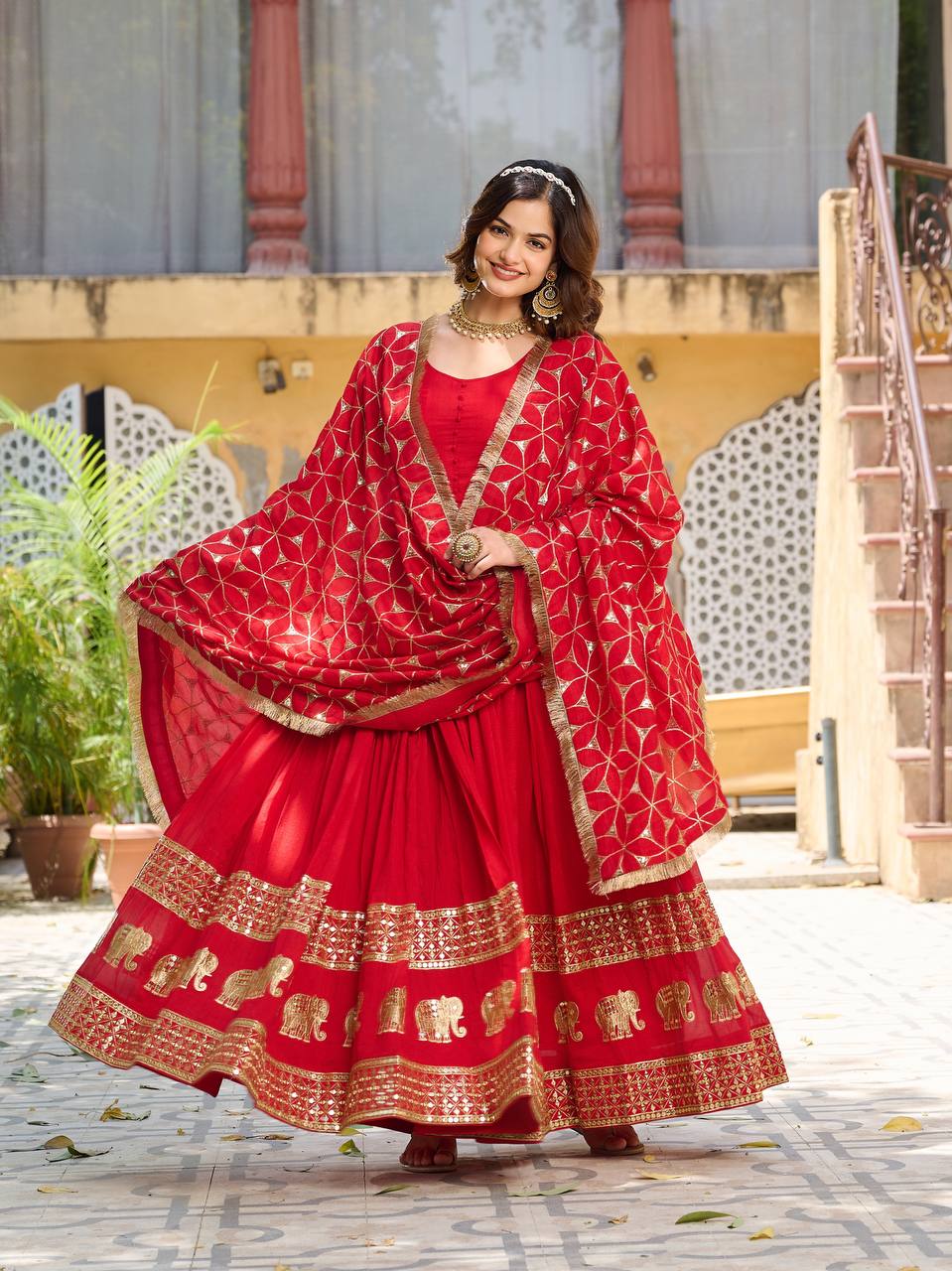 PURE VICHITRA SILK LONG GOWN WITH DUPATTA