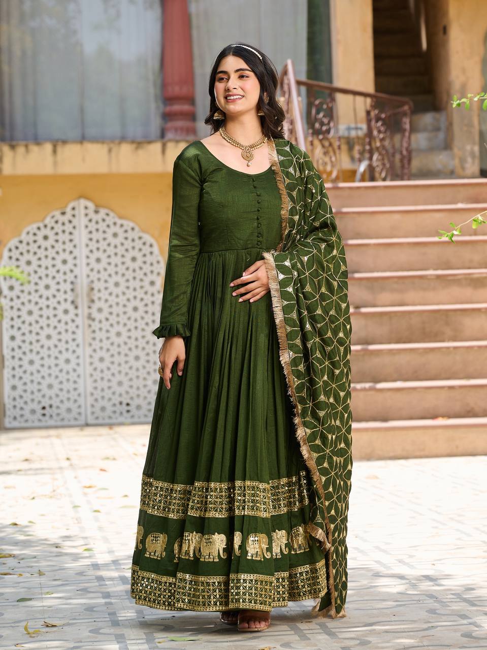 PURE VICHITRA SILK LONG GOWN WITH DUPATTA