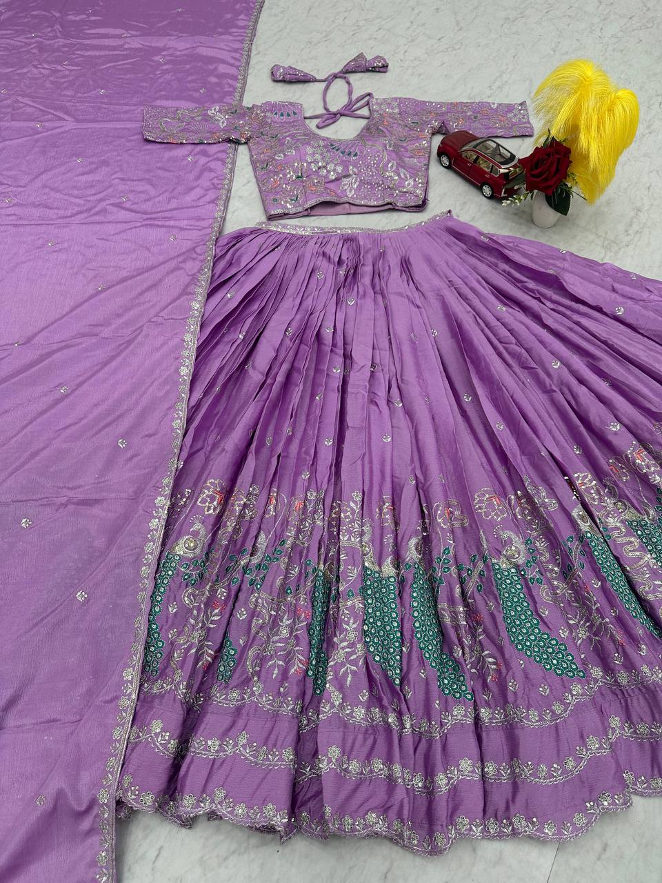 HEAVY EMBROIDERY THREAD & SEQUENCE WORK LEHENGA