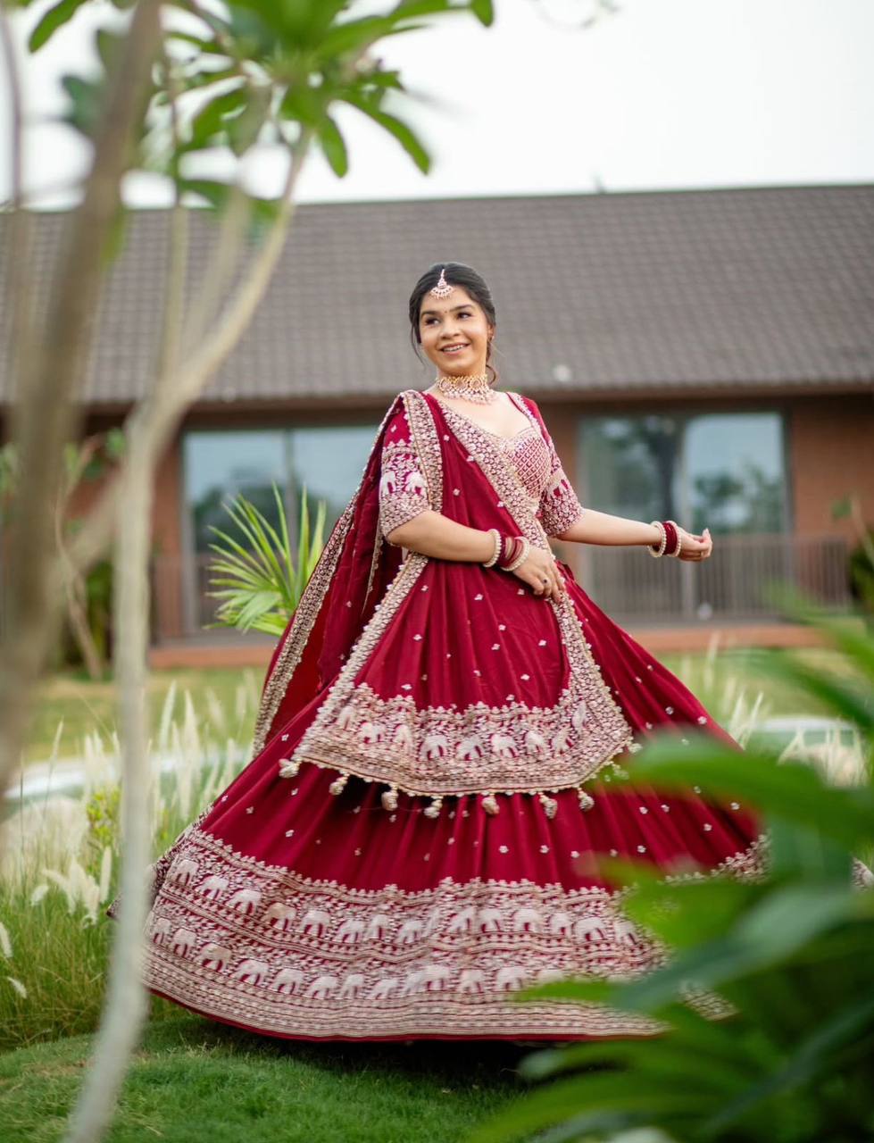 MAROON COLOR  HEAVY GEORGETTE LEHENGA CHOLI