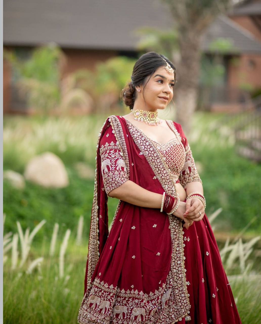 MAROON COLOR  HEAVY GEORGETTE LEHENGA CHOLI