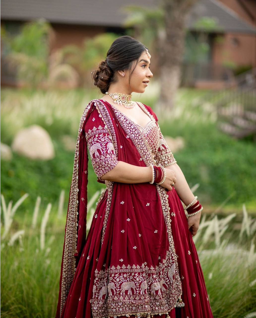 MAROON COLOR  HEAVY GEORGETTE LEHENGA CHOLI