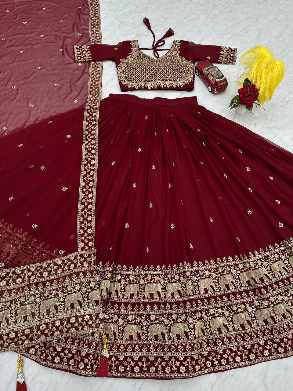 MAROON COLOR  HEAVY GEORGETTE LEHENGA CHOLI