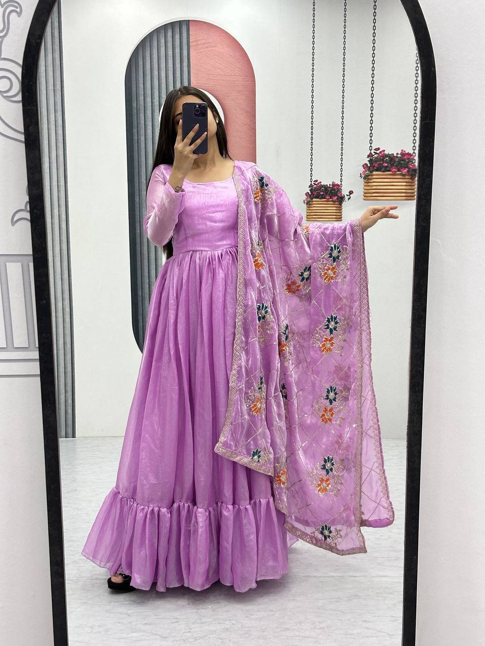 FANDY SATIN GOWN WITH DUPATTA