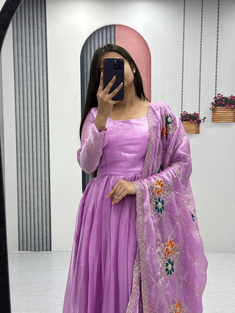 FANDY SATIN GOWN WITH DUPATTA