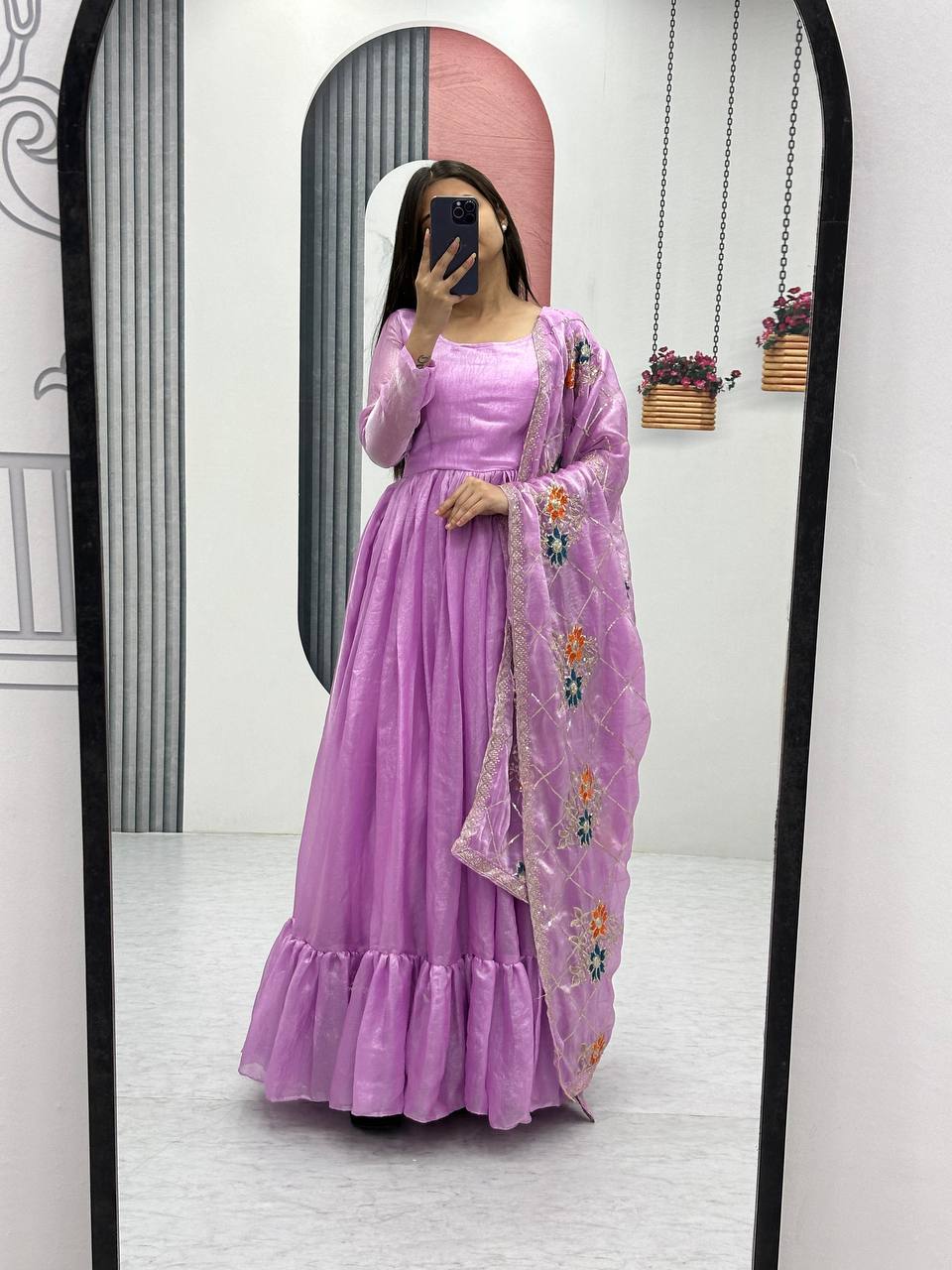 FANDY SATIN GOWN WITH DUPATTA