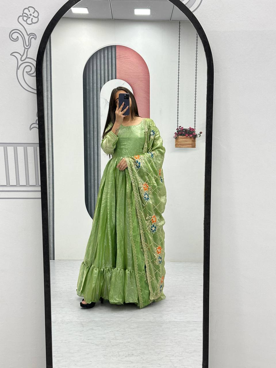 FANDY SATIN GOWN WITH DUPATTA