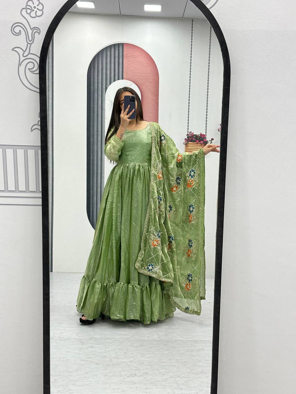 FANDY SATIN GOWN WITH DUPATTA