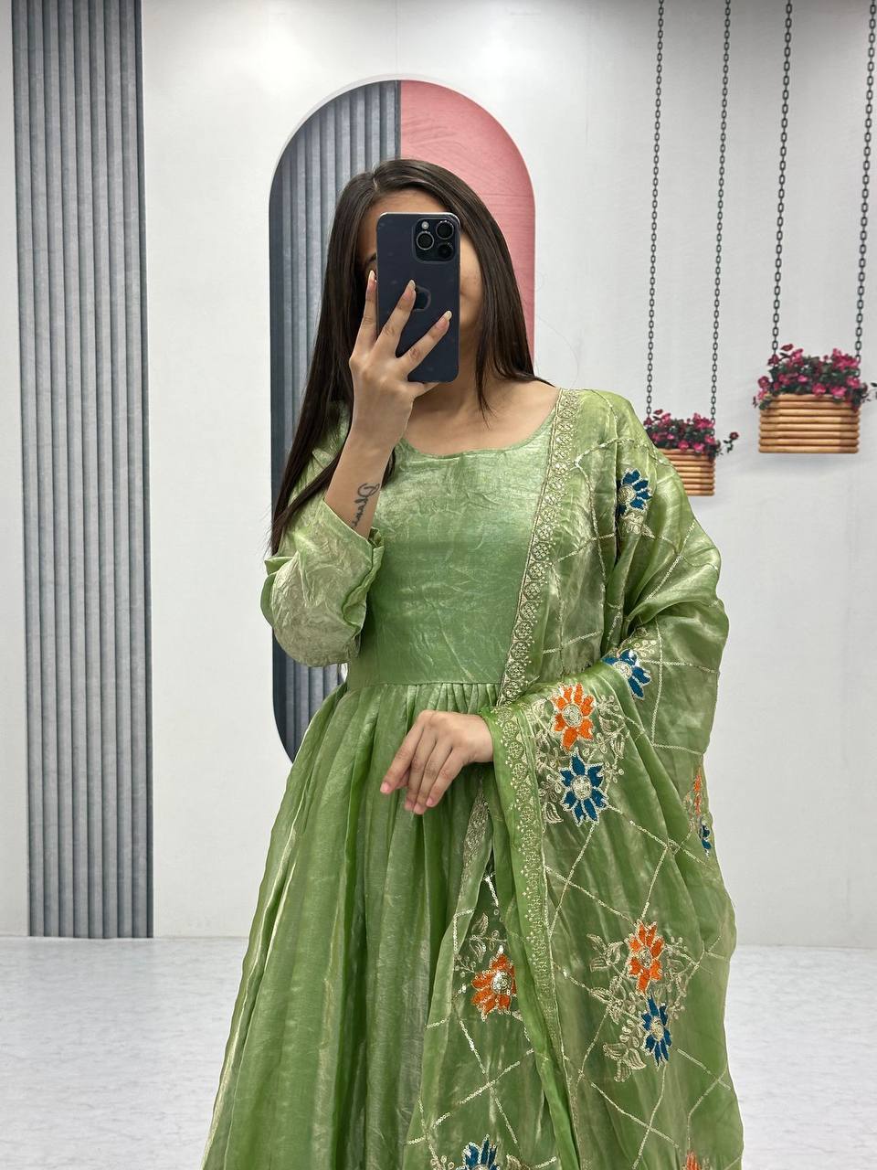 FANDY SATIN GOWN WITH DUPATTA