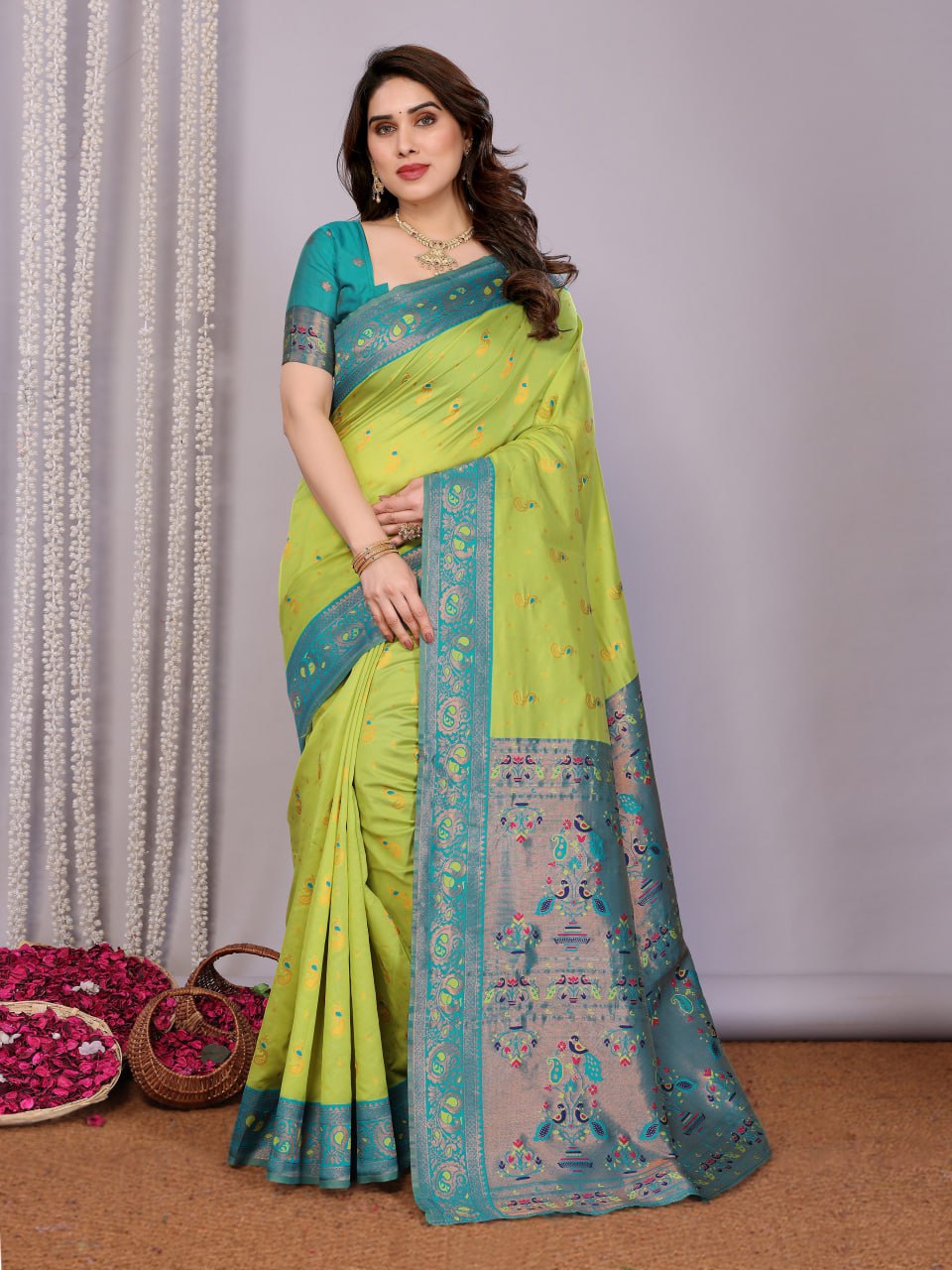 BANARASI SOFT SILK TEAL SAREE