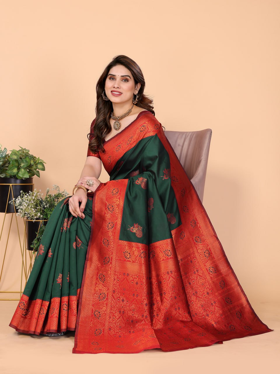 BANARASI SOFT SILK GREEN SAREE