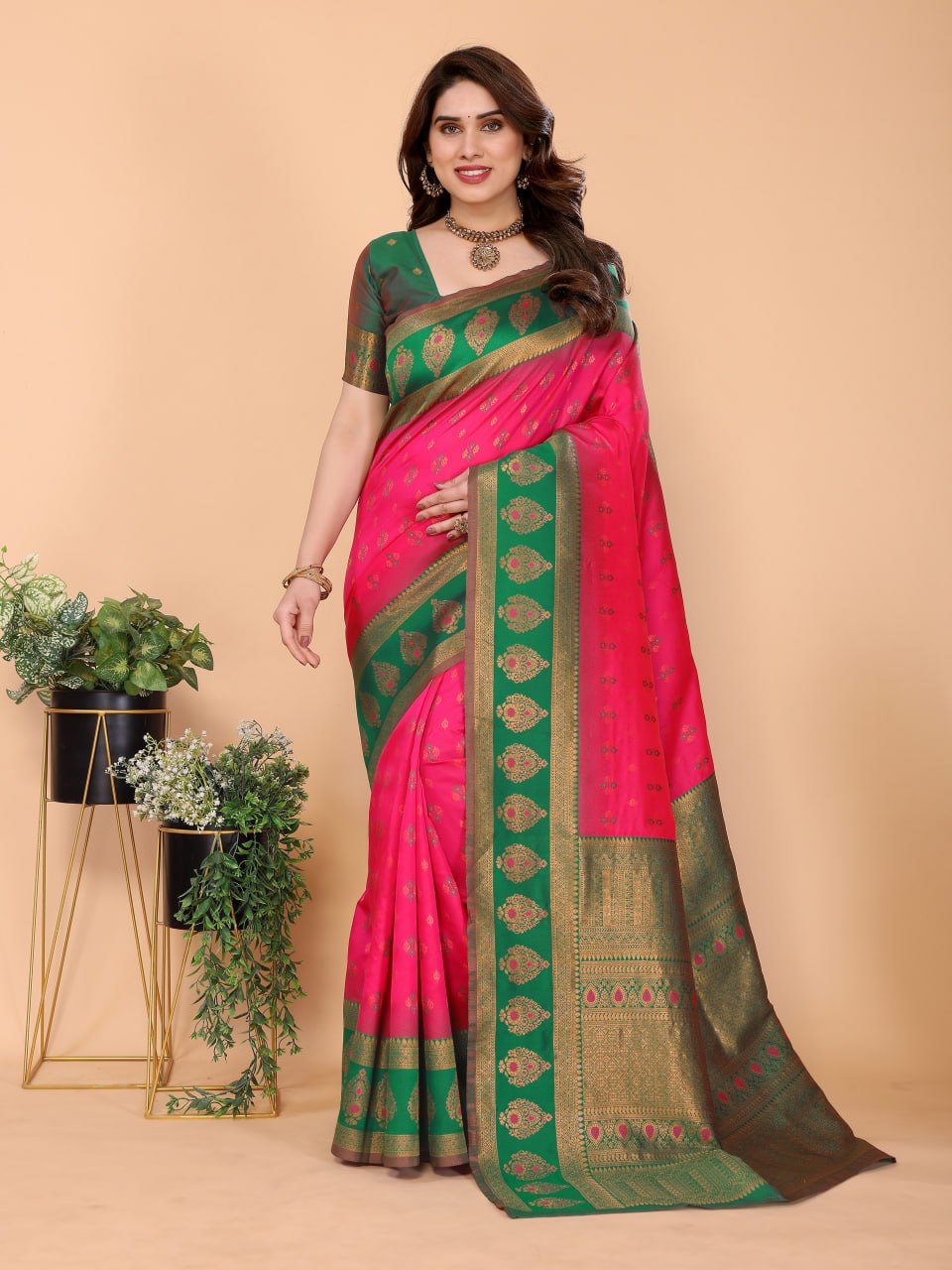 BANARASI SOFT SILK RANI PINK SAREE