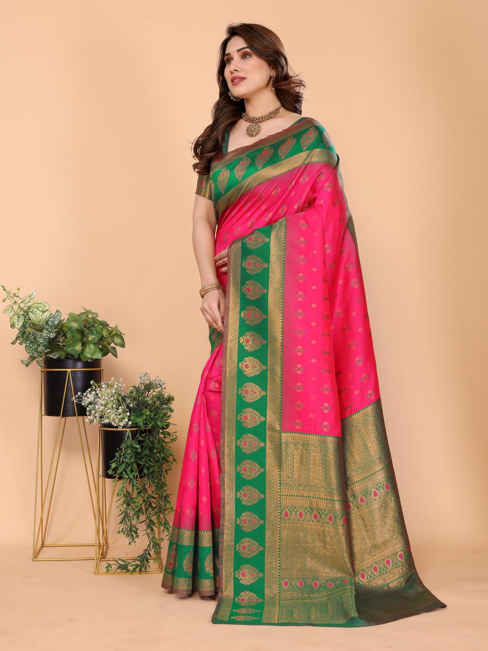 BANARASI SOFT SILK RANI PINK SAREE