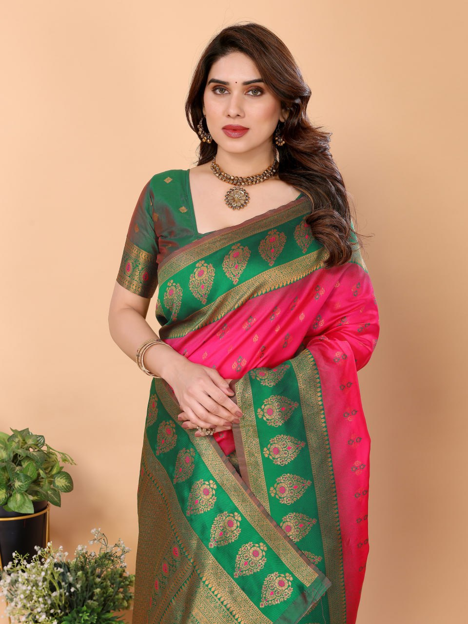 BANARASI SOFT SILK RANI PINK SAREE