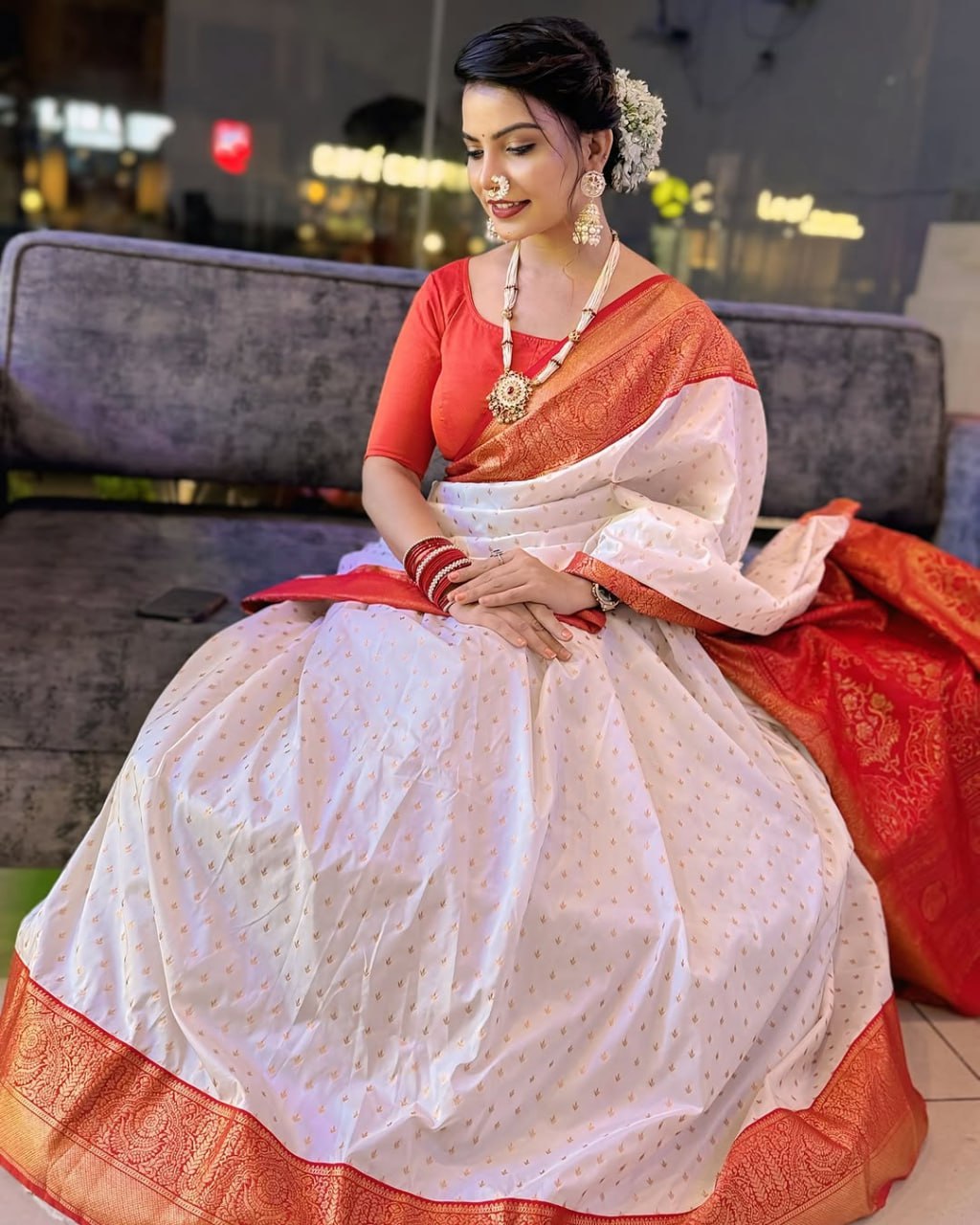 BANARASI SOFT SILK WHITE SAREE