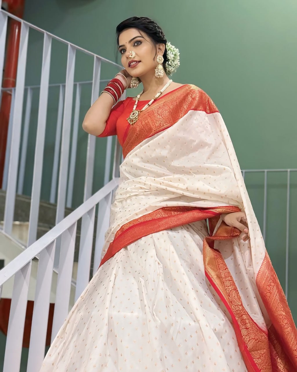 BANARASI SOFT SILK WHITE SAREE