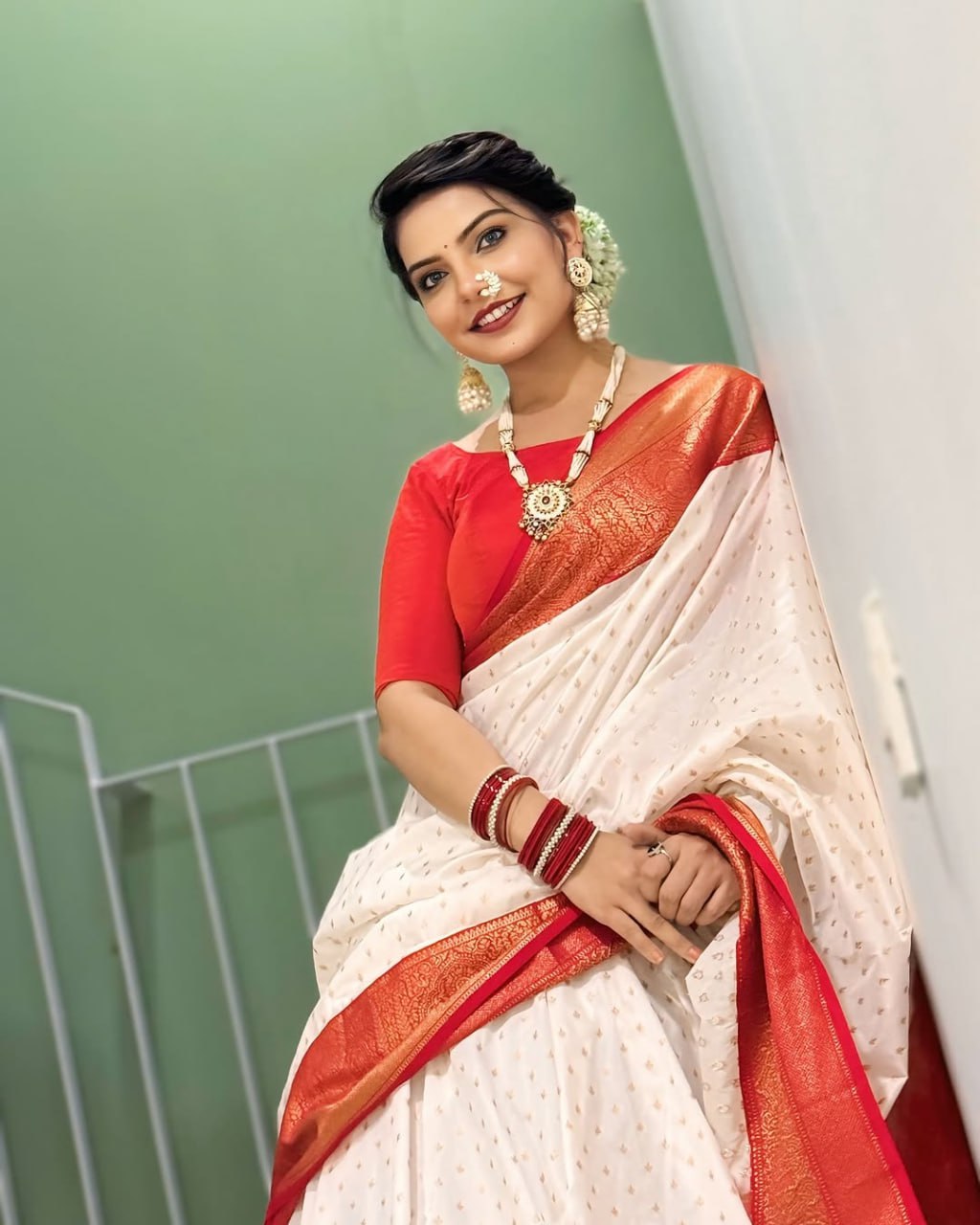 BANARASI SOFT SILK WHITE SAREE