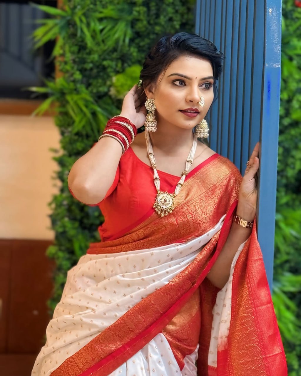 BANARASI SOFT SILK WHITE SAREE