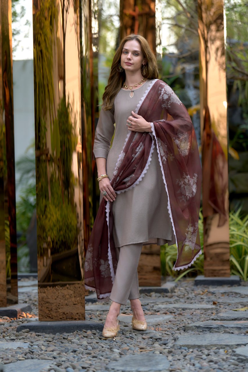 BROWN COLOR KURTI SET WITH DUPATTA