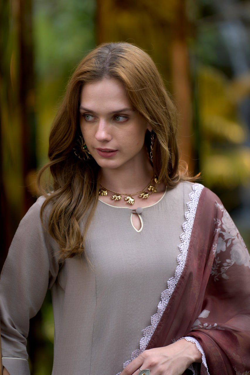 BROWN COLOR KURTI SET WITH DUPATTA