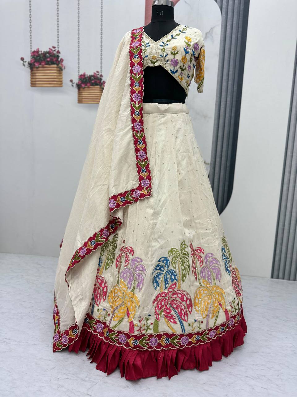TISSUE SIMMER SILK WITH HEAVY EMBROIDERY WORK LEHENGA CHOLI