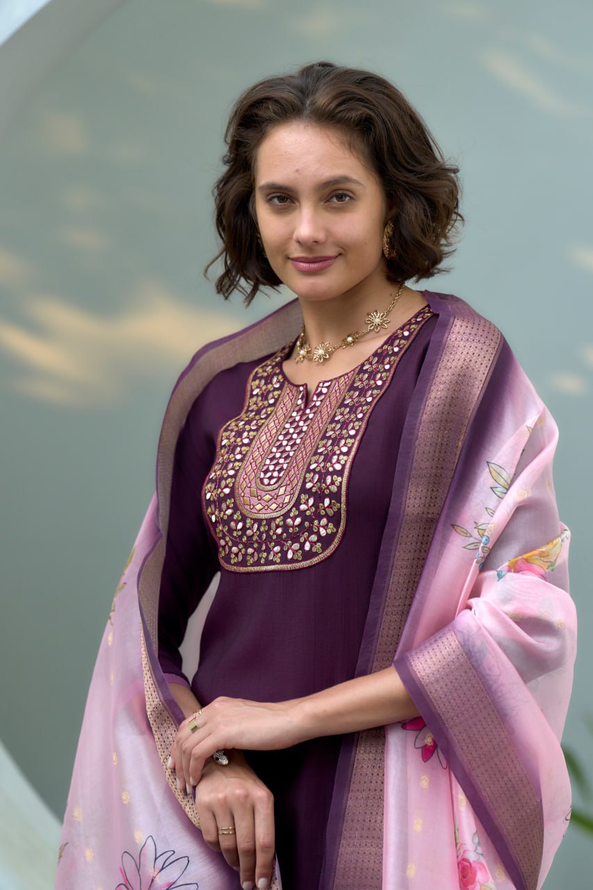 PURPLE STRAIGHT KURTI PANT WITH DUPATTA