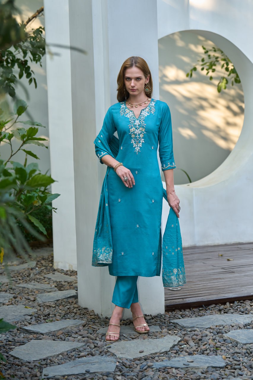 KURTI SET WITH CHANDERI JACQUARD WORK