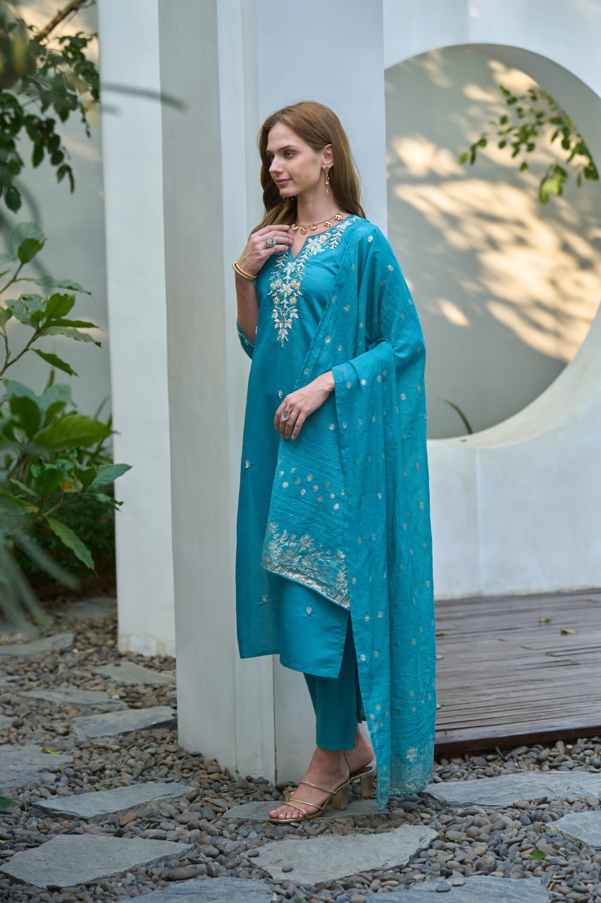 KURTI SET WITH CHANDERI JACQUARD WORK