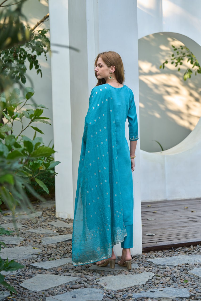 KURTI SET WITH CHANDERI JACQUARD WORK