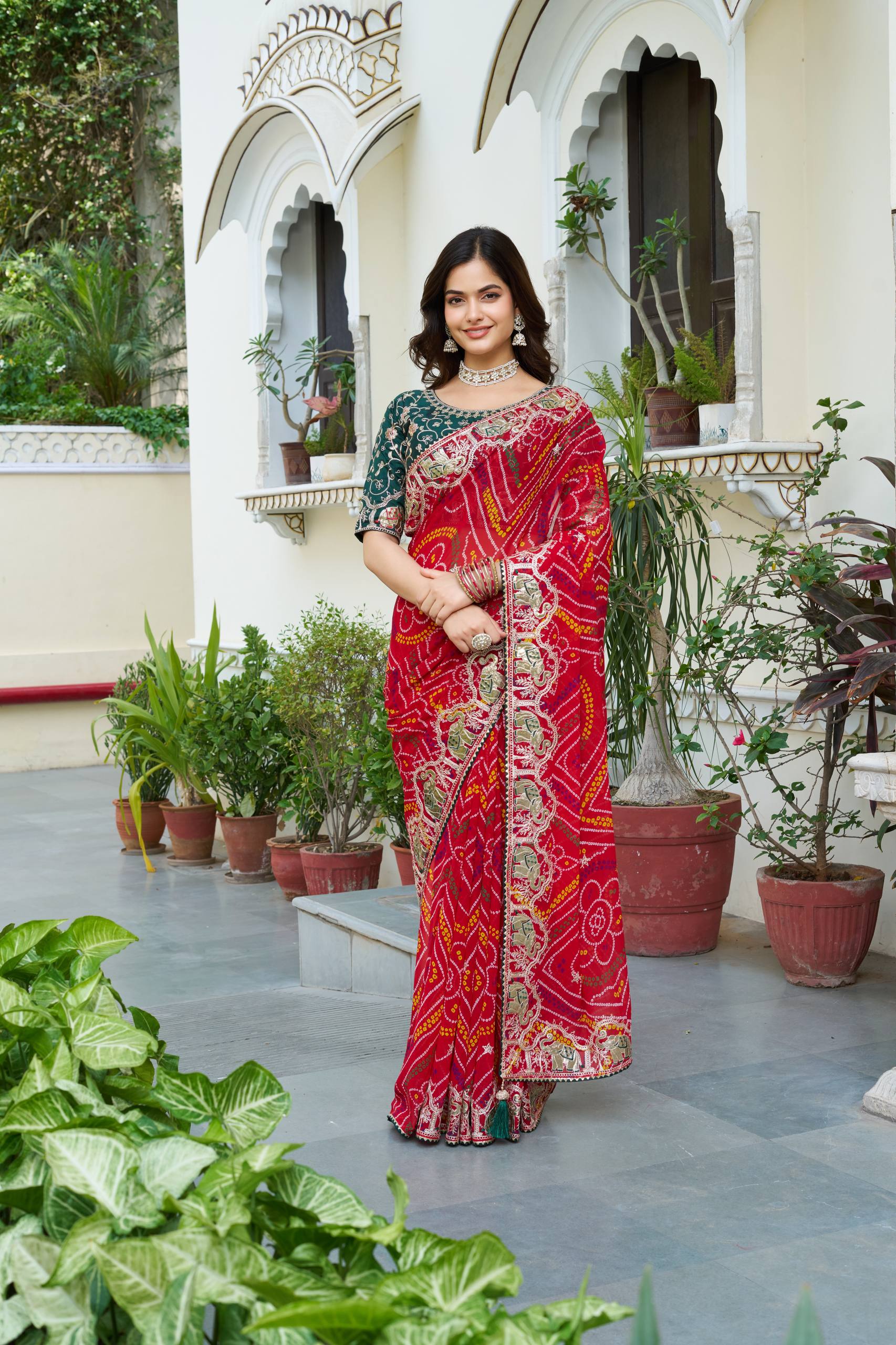 PURE BANDHREJ PITHA GOTA PATI WORK SAREE