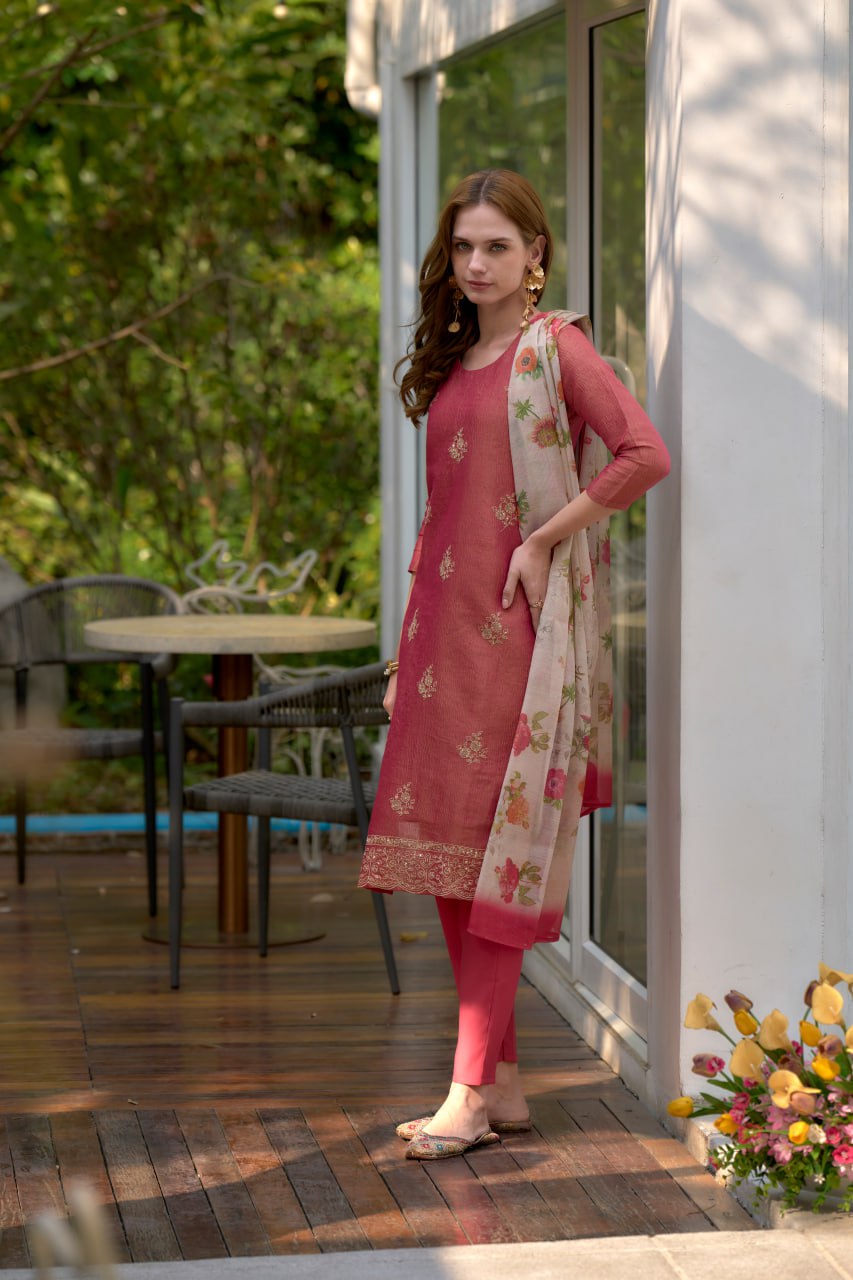 EMBROIDERY WORK TISSUE KURTI SET WITH DUPATTA