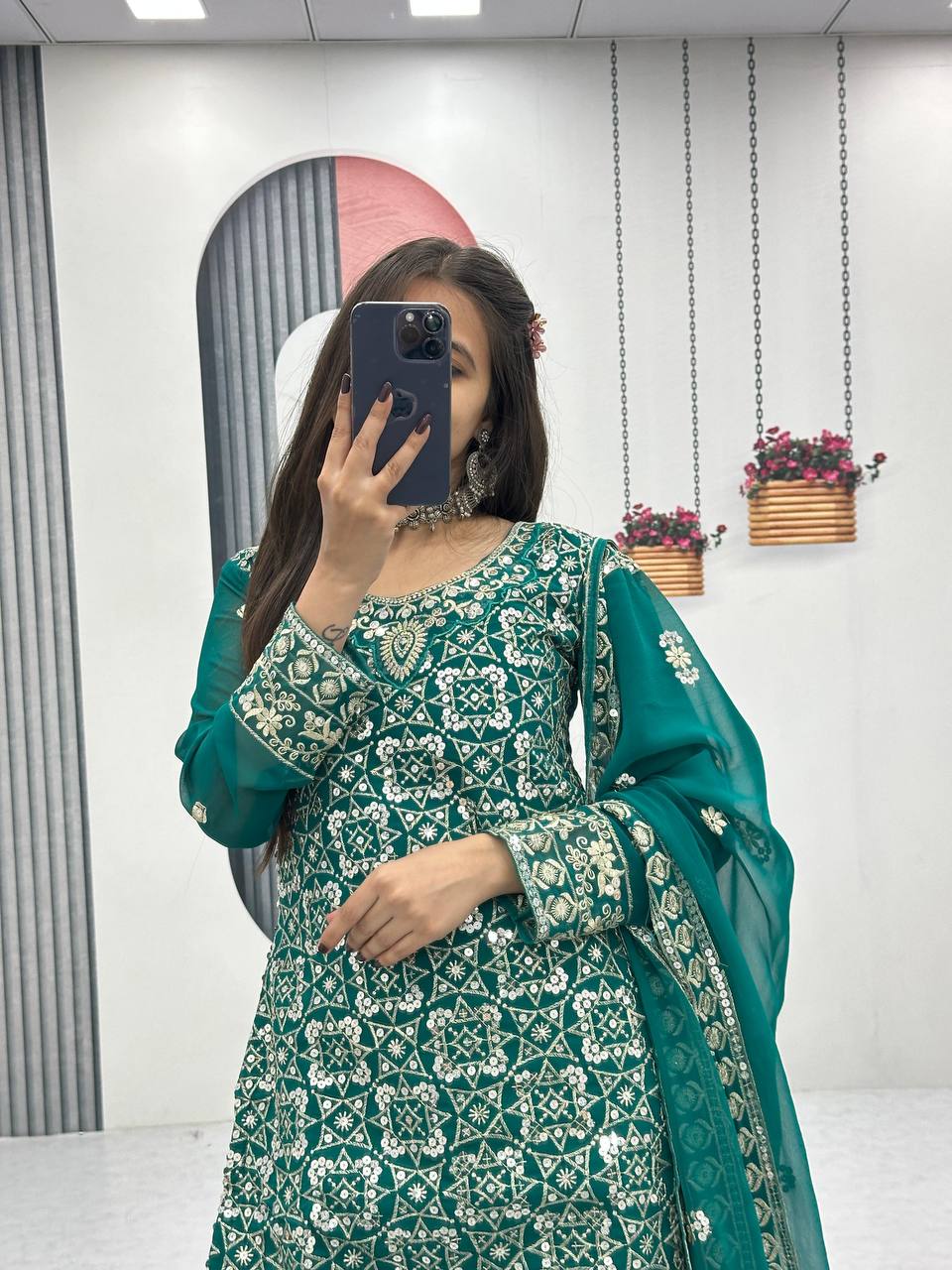 EMBROIDERY WORK TOP AND SARARA SET WITH DUPATTA