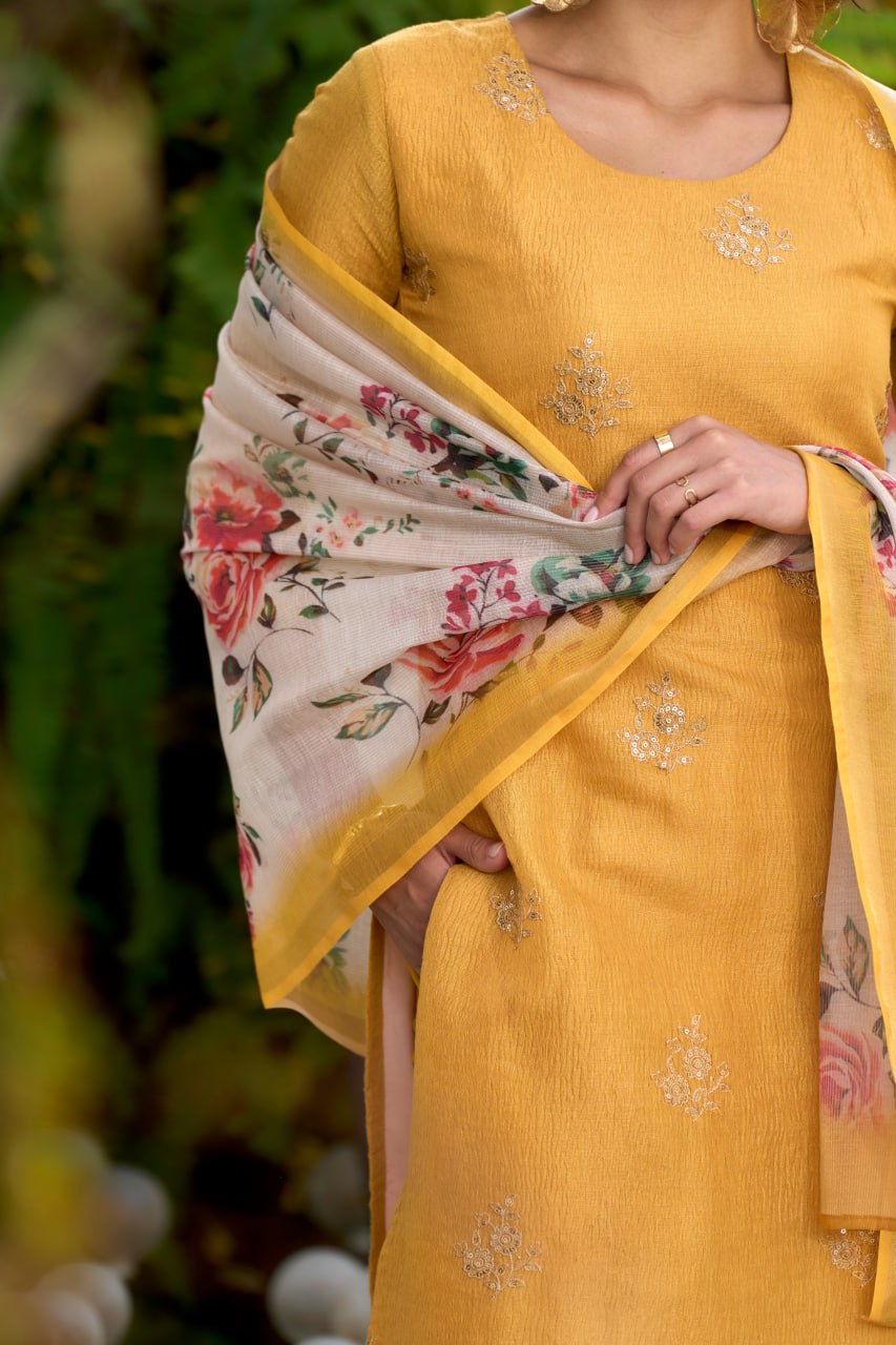 EMBROIDERY WORK TISSUE KURTI SET WITH DUPATTA