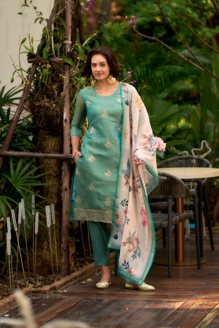 EMBROIDERY WORK TISSUE KURTI SET WITH DUPATTA